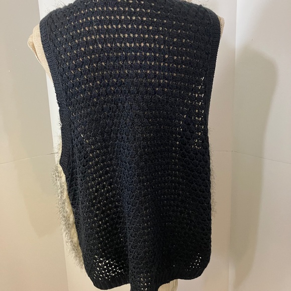 Vintage Faux fur animal print vest tunic length /crochet back black panel L-XL - Picture 4 of 4